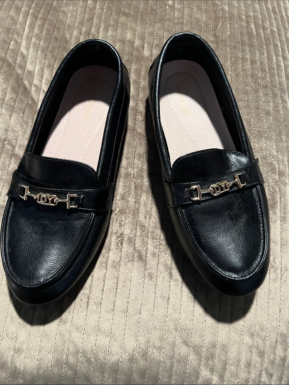 Black Leather Loafers with Gold Horsebit Detail